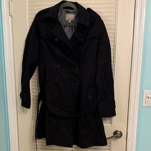 Banana Republic Black Button Trench Coat Removable Belt Size Large